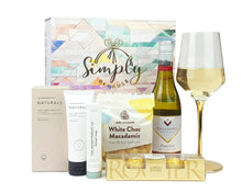Load image into Gallery viewer, Giftbox with pamper products and wine in front
