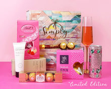 Load image into Gallery viewer, Giftbox with pink themed food and wine in front
